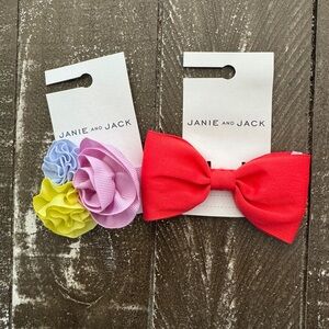 JANIE AND JACK‎ NWT Set of 2 Bows One Coral Red Bow and One Multicolored Floral